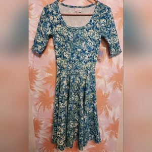 LuLaRoe Nicole Blue Green Floral Print NWT